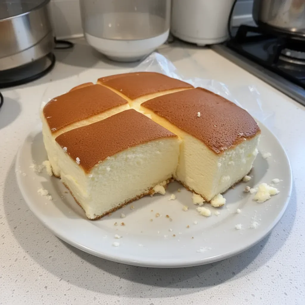 Gâteau Nuage Japonais léger et moelleux sur une assiette blanche