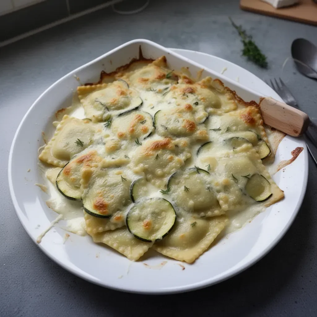 Gratin de Ravioles aux Courgettes et Crème de Chèvre, plat savoureux et réconfortant