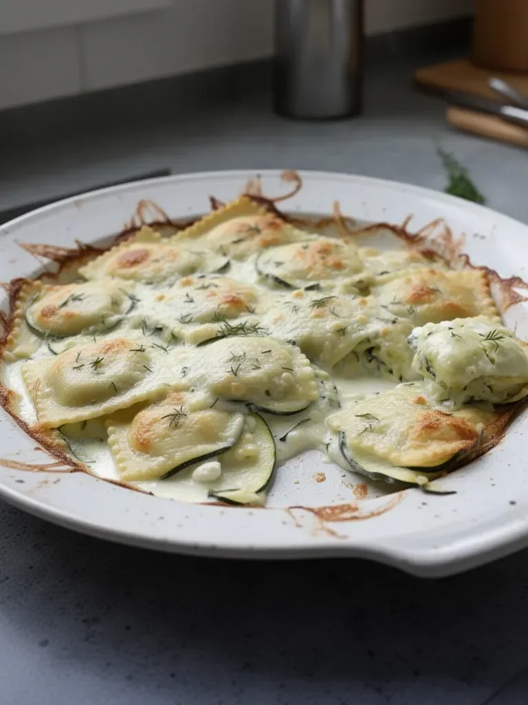 Gratin de ravioles aux courgettes et crème de chèvre