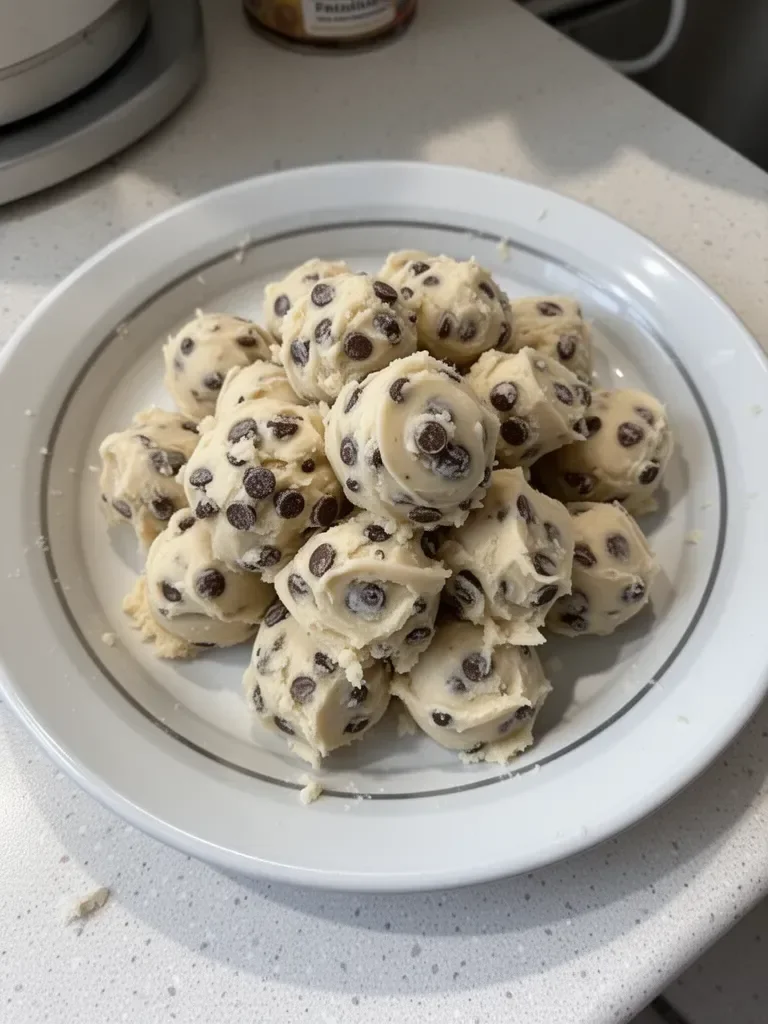 Bouchées de pâte à cookies au yaourt grec dans un bol en bois