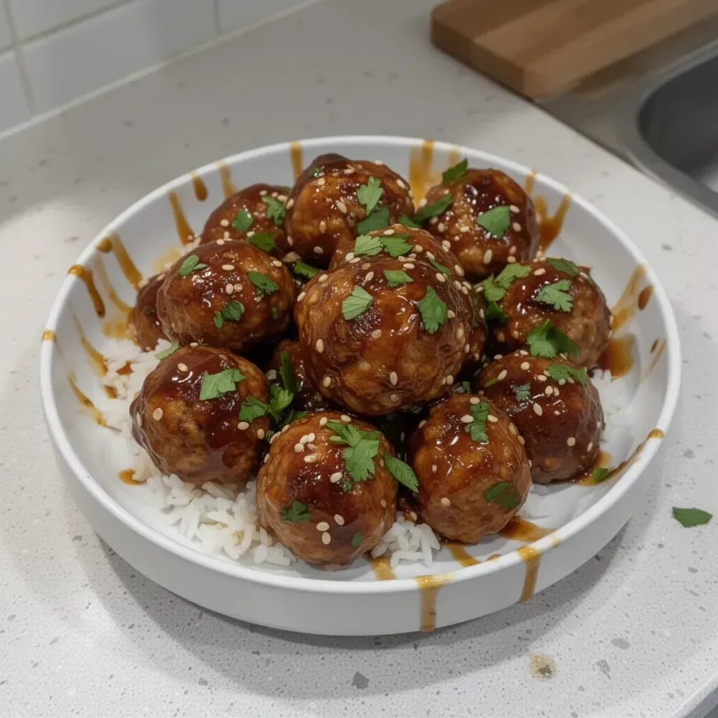 Boulettes de viande miel et ail servies avec une sauce savoureuse