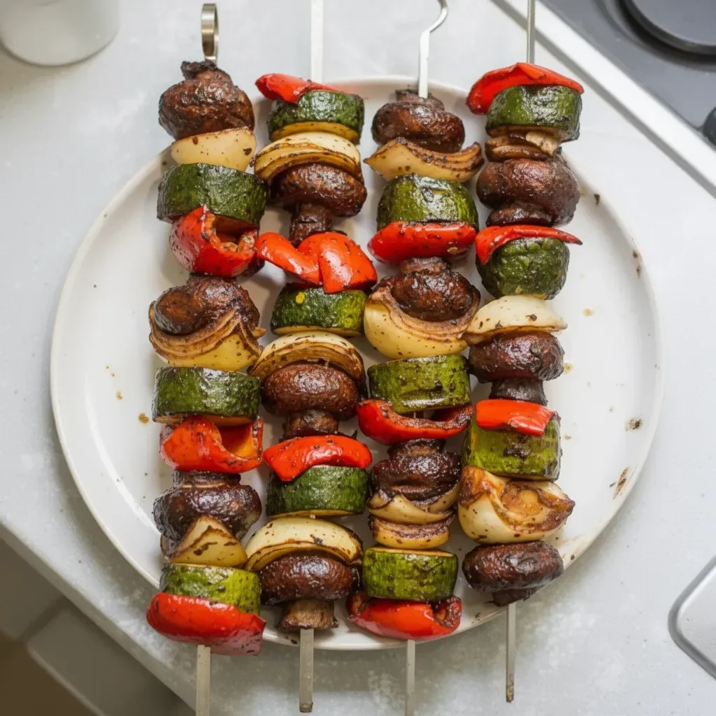 Kebabs de légumes grillés sains avec des légumes colorés sur un barbecue