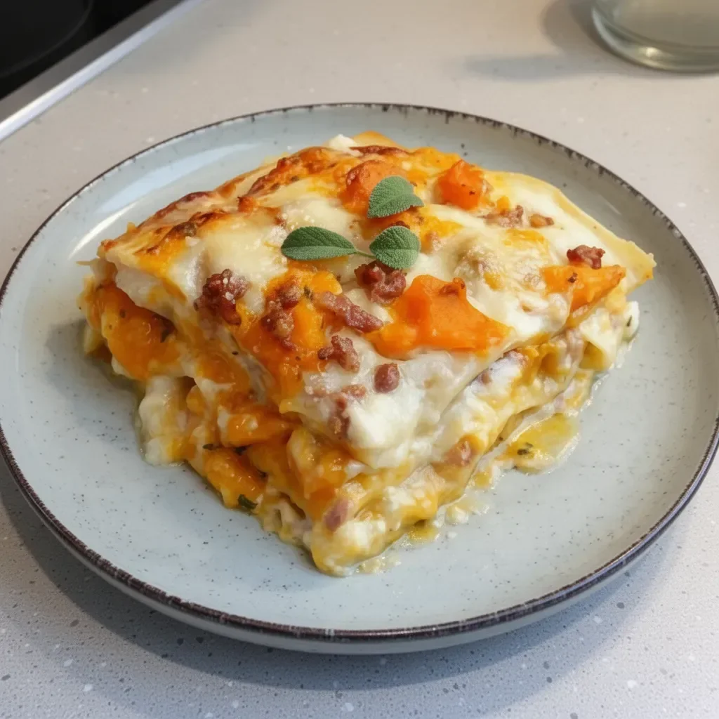 Recette de lasagnes légères au potiron et lardons