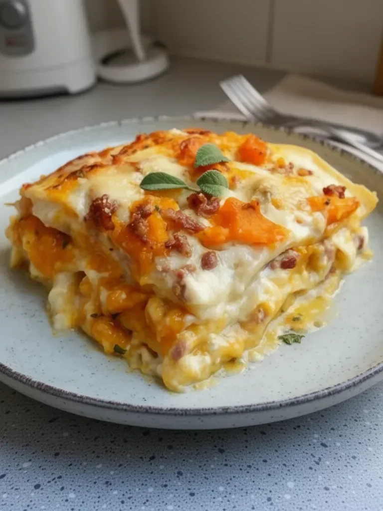 Lasagnes légères potiron lardons