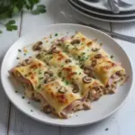 Lasagnes roulées au jambon et champignons