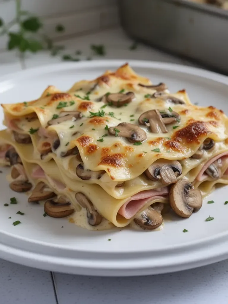 Lasagnes roulées au jambon et champignons
