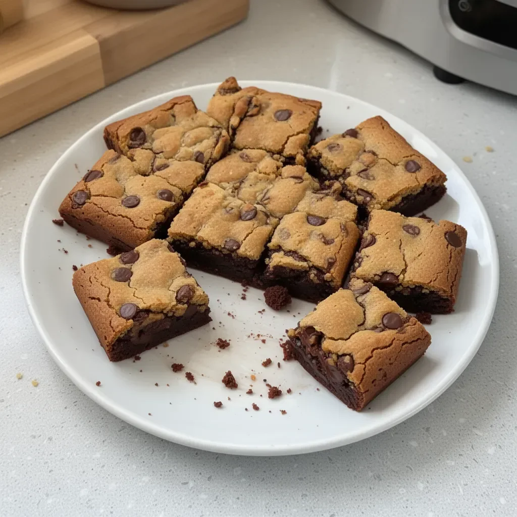 Une assiette de brookies moelleux et gourmands, mélange parfait de brownies et cookies.