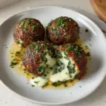 Meatballs with spinach and garlic stuffed with mozzarella