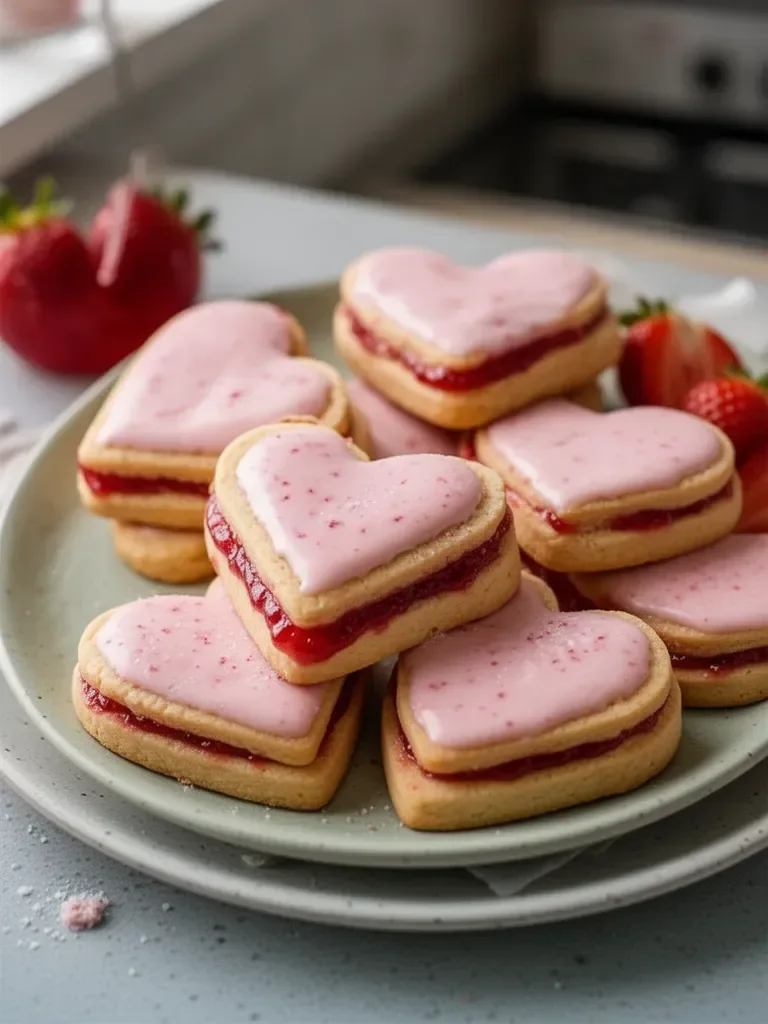 Meilleurs biscuits sablés en forme de cœur avec des fraises