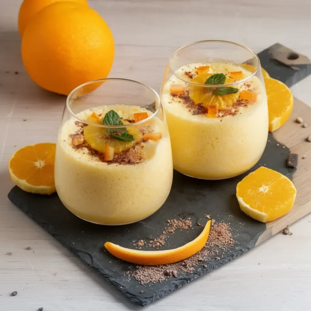 Mousse orange délicieuse et légère, un dessert rapide à préparer.