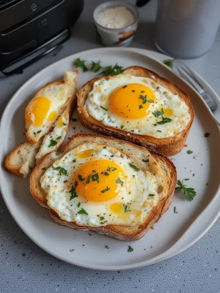 Pain au Fromage et Œuf croustillant préparé à la friteuse à air