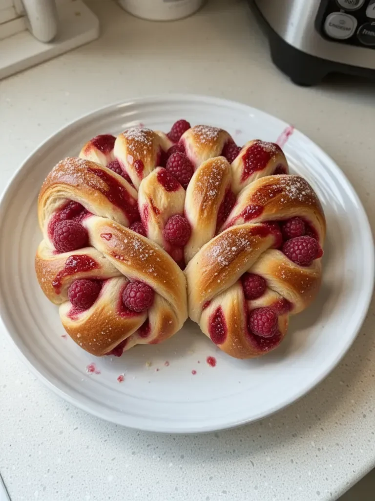 Pain brioché à la framboise fraîchement préparé, moelleux et savoureux.