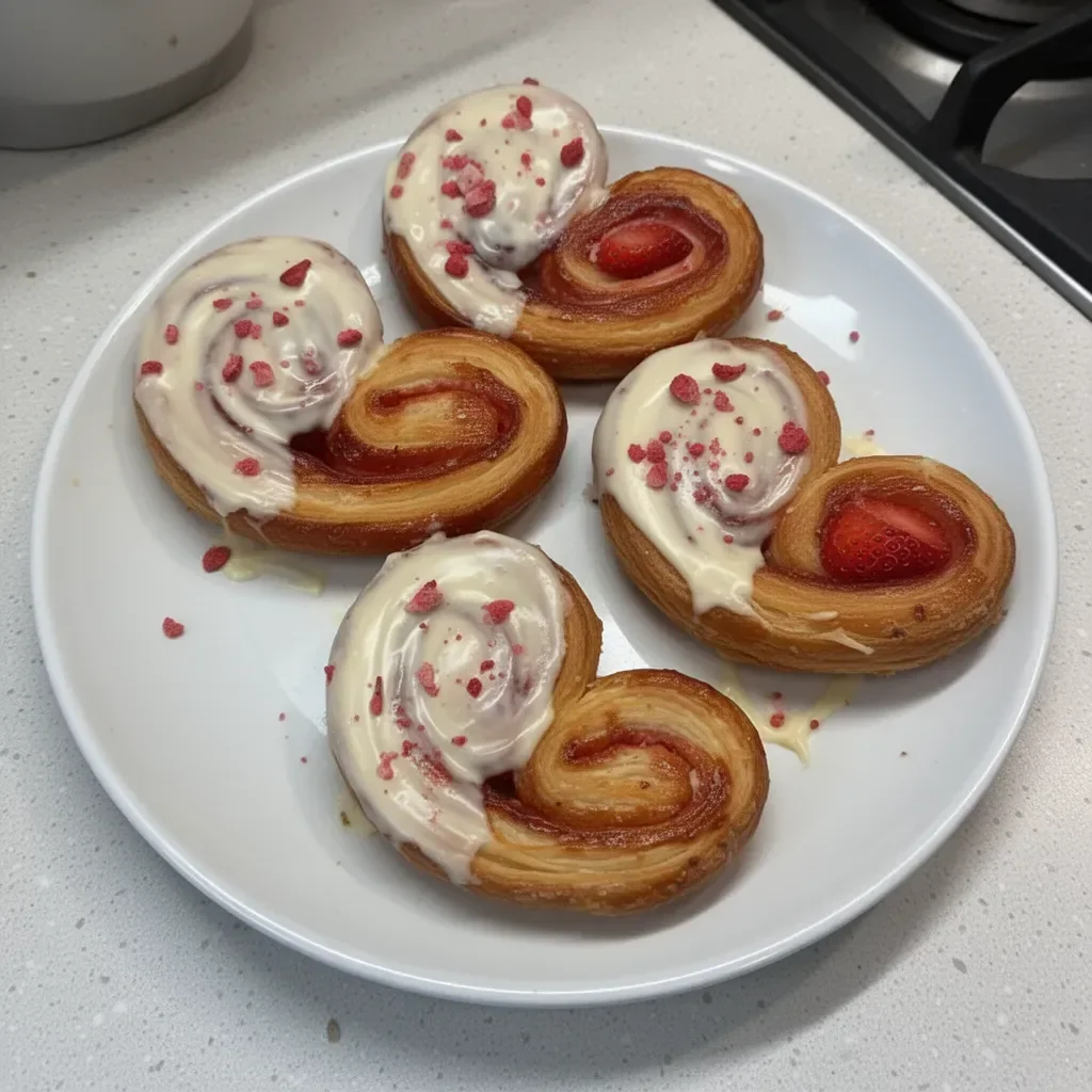 Palmiers feuilletés garnis de fraises et chocolat blanc