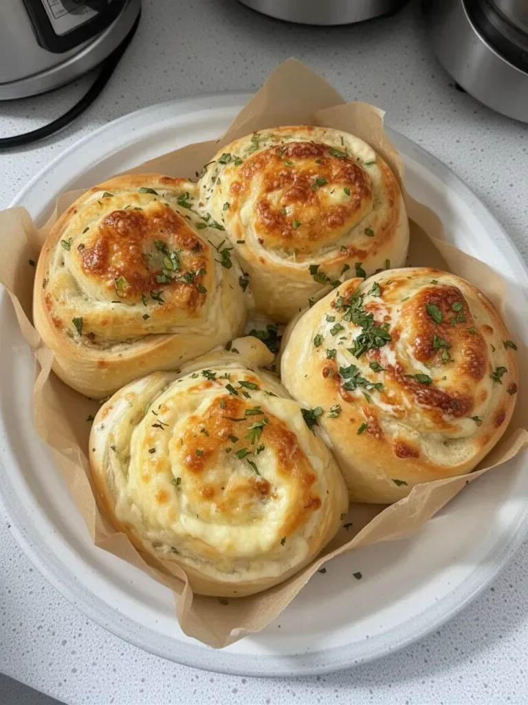 Petits pains à l'ail au fromage beurré, un délice à servir chaud.