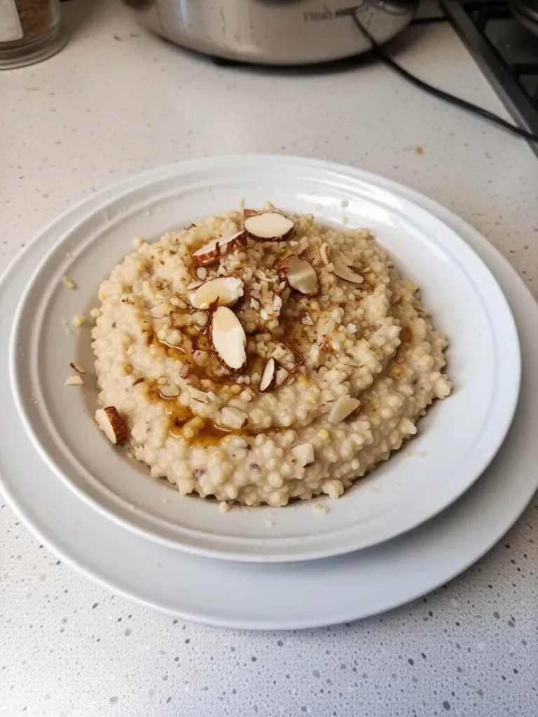 Porridge chaud façon frangipane, un délicieux mélange de saveurs et de textures.