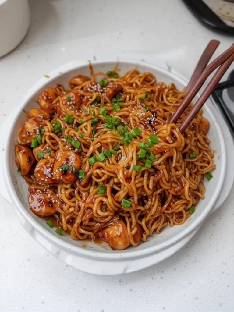 Poulet aux Nouilles à l'Ail Collant