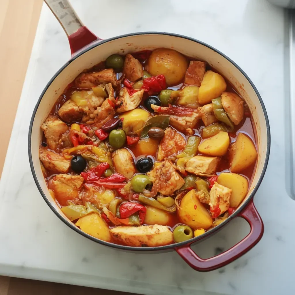 Recette de poulet aux poivrons et pommes de terre en sauce tomate