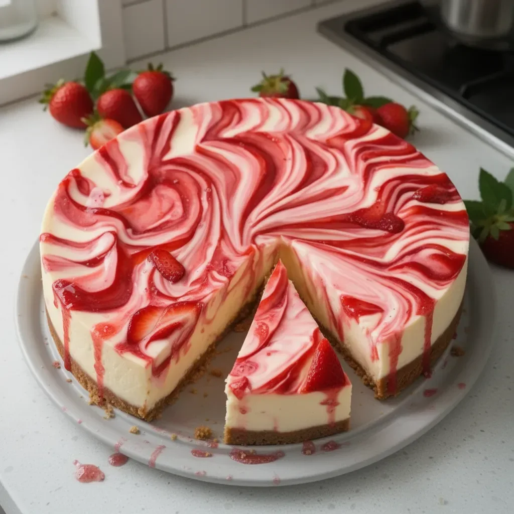 Cheesecake à la fraise tourbillon, un dessert délicieux et crémeux