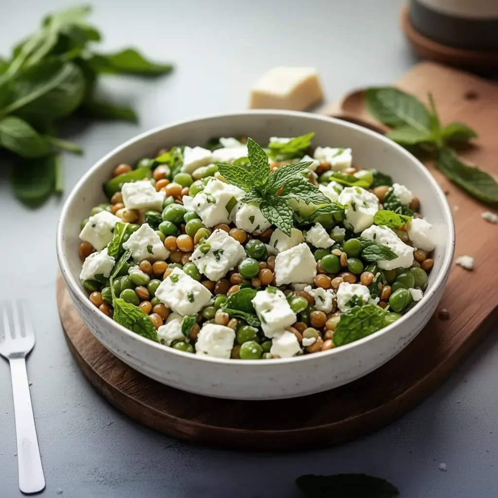 Salade de lentilles avec menthe et feta, plat frais et sain