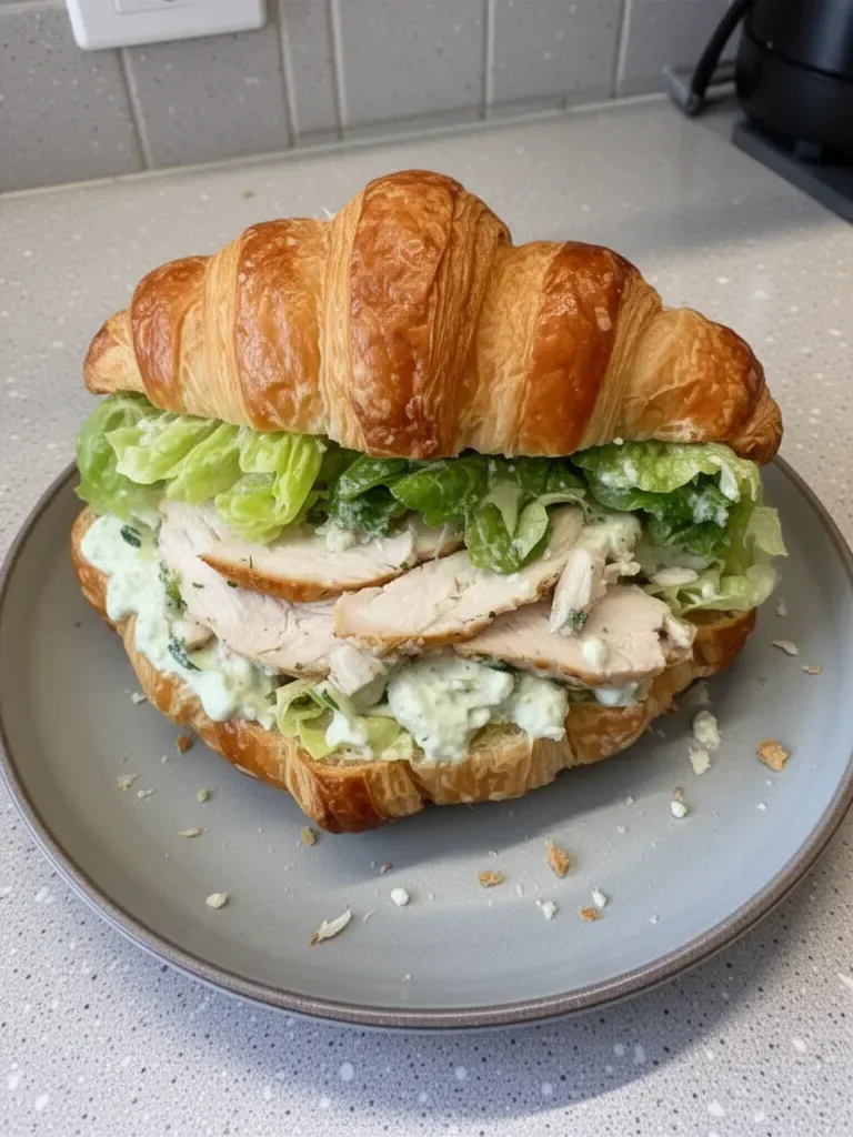 Sandwich au Croissant au Poulet César, une délicieuse recette gourmande.