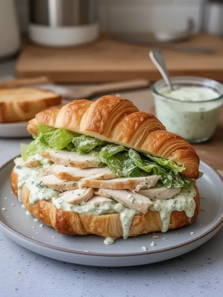 Sandwich au croissant au poulet César