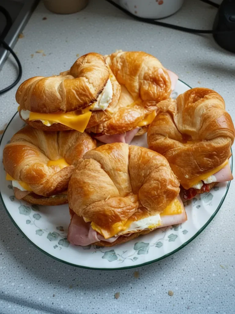 Sandwich de Petit-Déjeuner au Croissant avec œufs et jambon