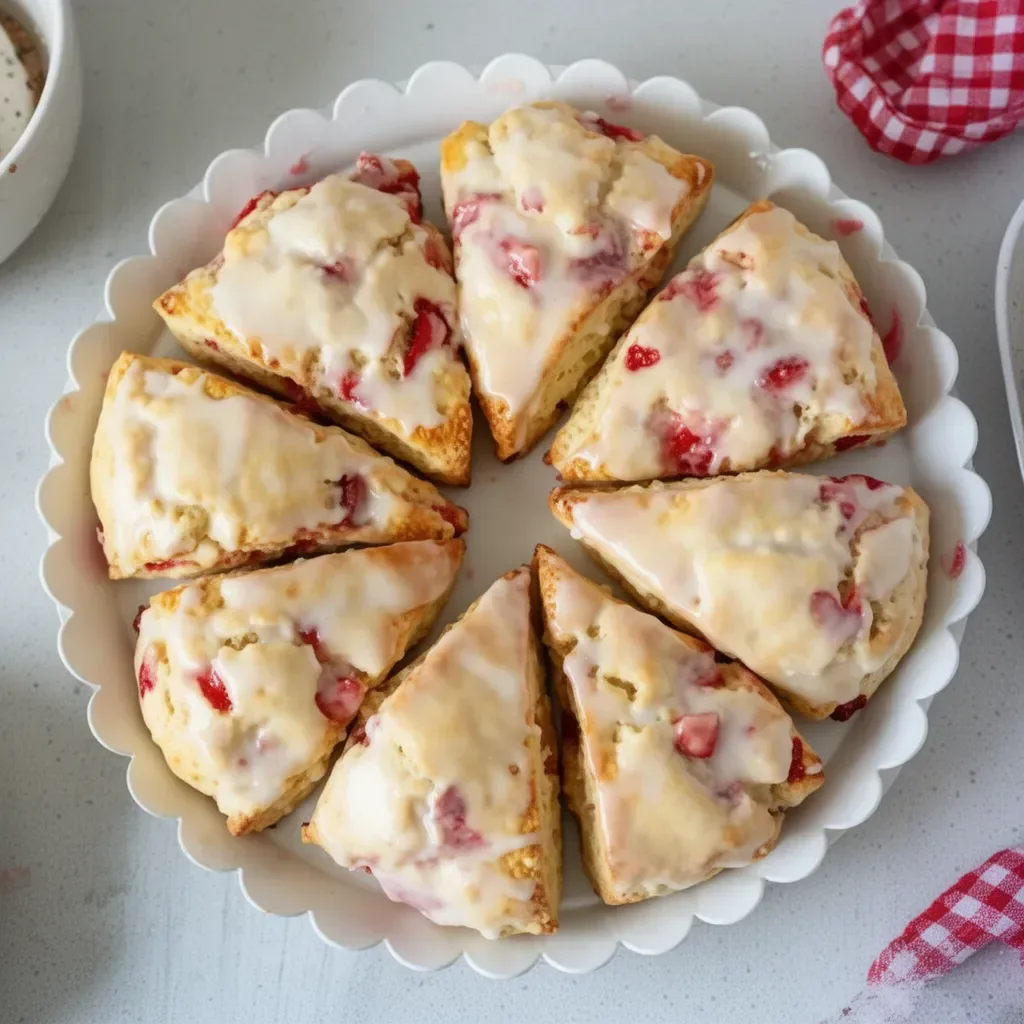 Scones aux fraises frais et dorés sur une assiette