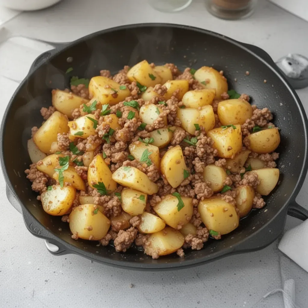 Skillet de dinde hachée aux pommes de terre savoureux et facile à préparer