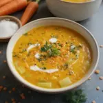 Soupe de lentilles corail, carottes et poireaux