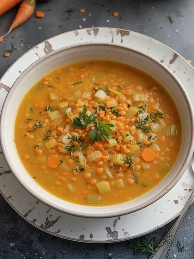 Soupe de lentilles corail, carottes et poireaux