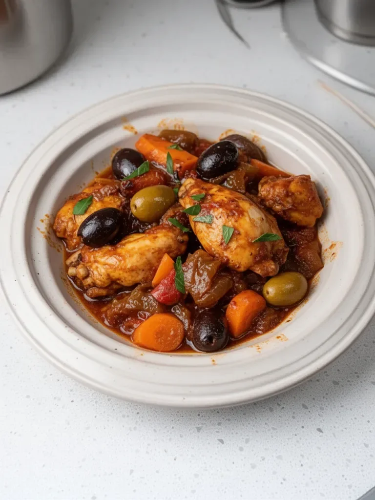 Tajine de Poulet aux Épices, plat marocaine savoureux et coloré, prêt à servir