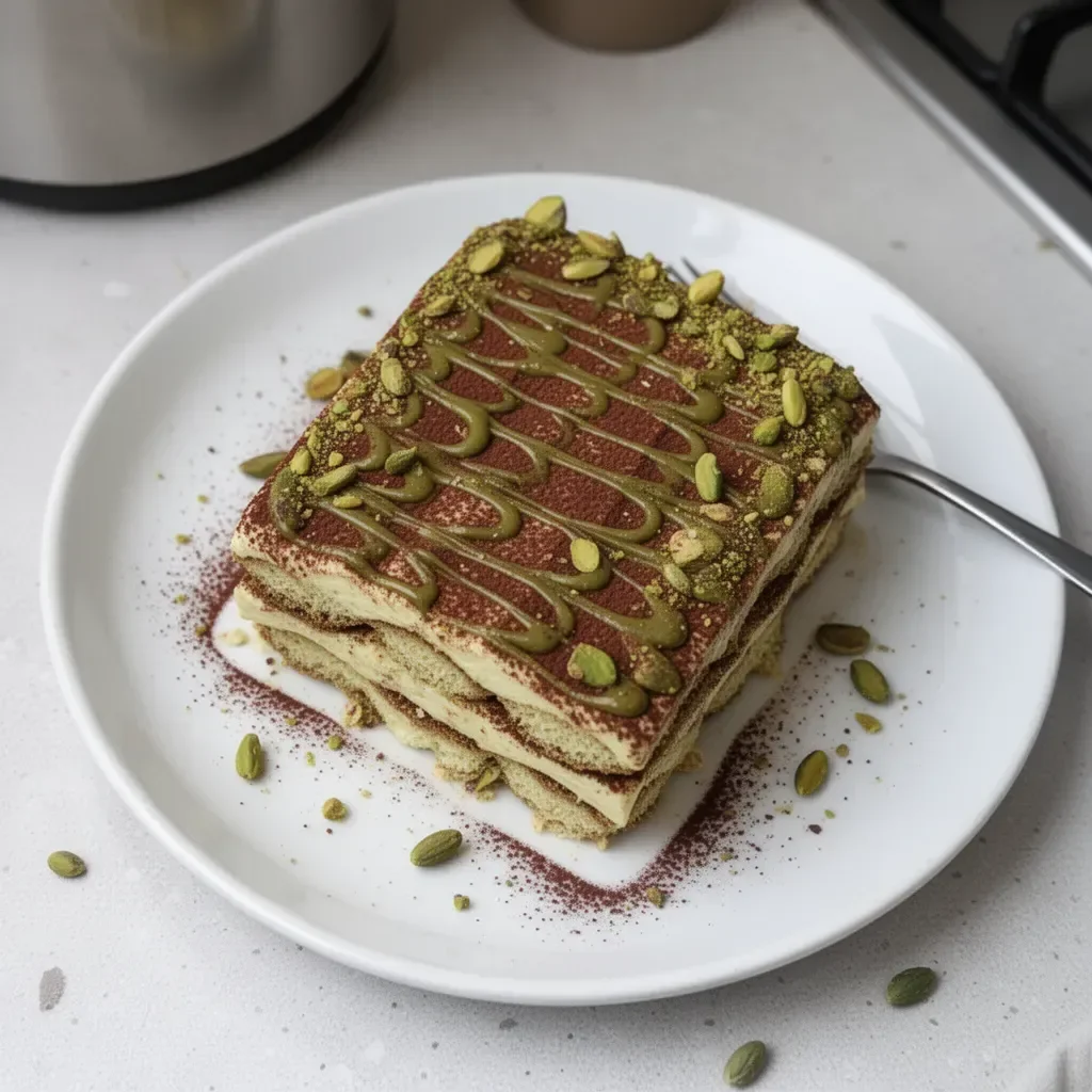 Tiramisu aux pistaches, un dessert italien crémeux et délicieux