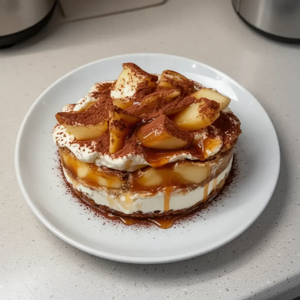 Tiramisu au caramel beurre salé et aux pommes, un dessert gourmand et irrésistible.