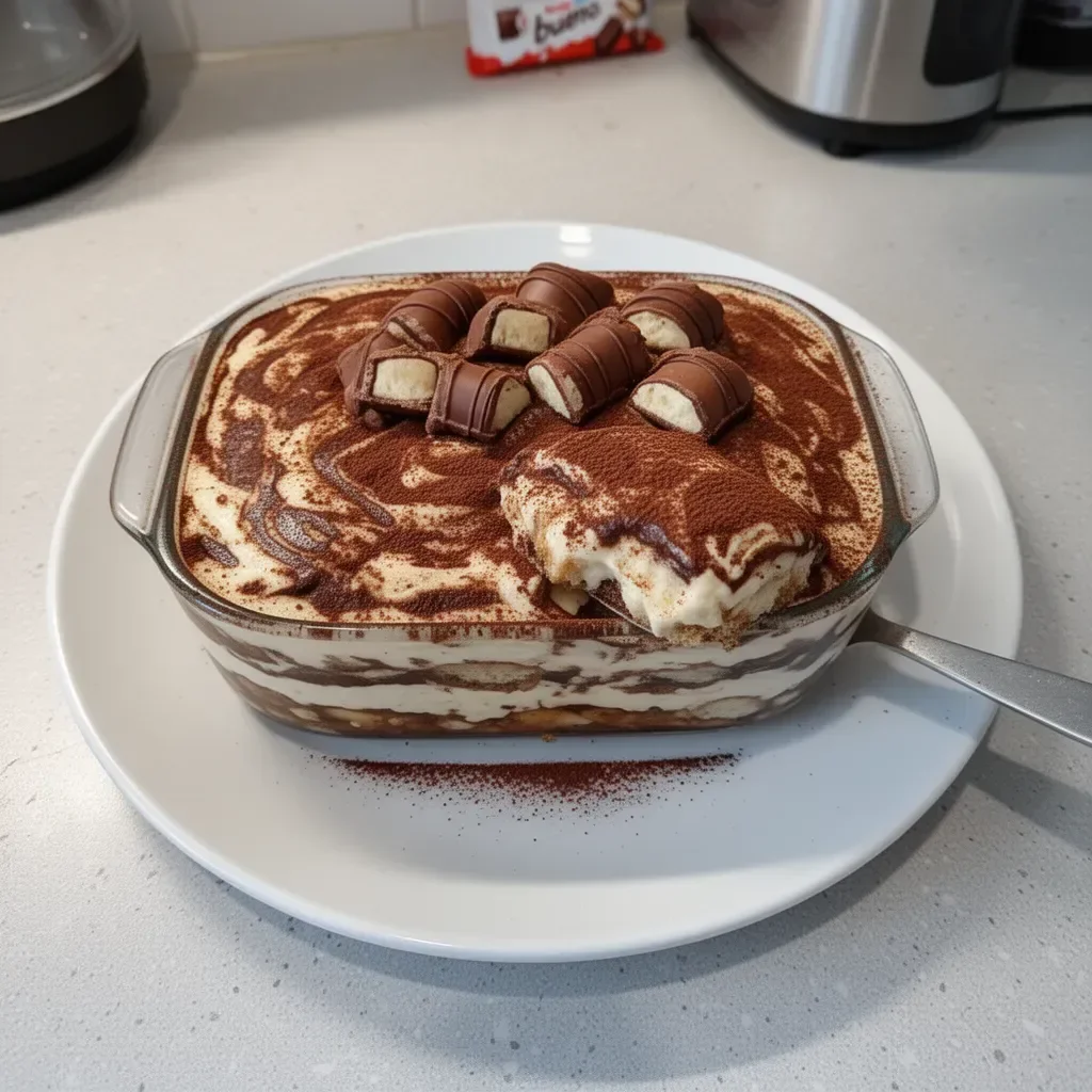 Tiramisu Kinder Bueno avec chocolat et noisettes, dessert italien délicieux