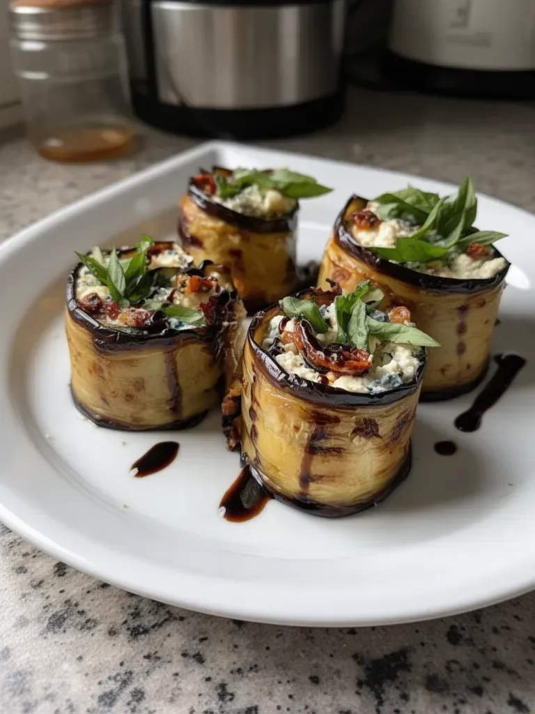 Amuse-bouches de rouleaux d'aubergine