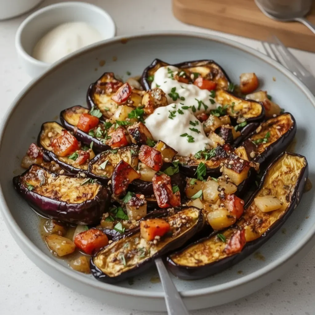 Aubergines rôties méditerranéennes prêtes à être dégustées