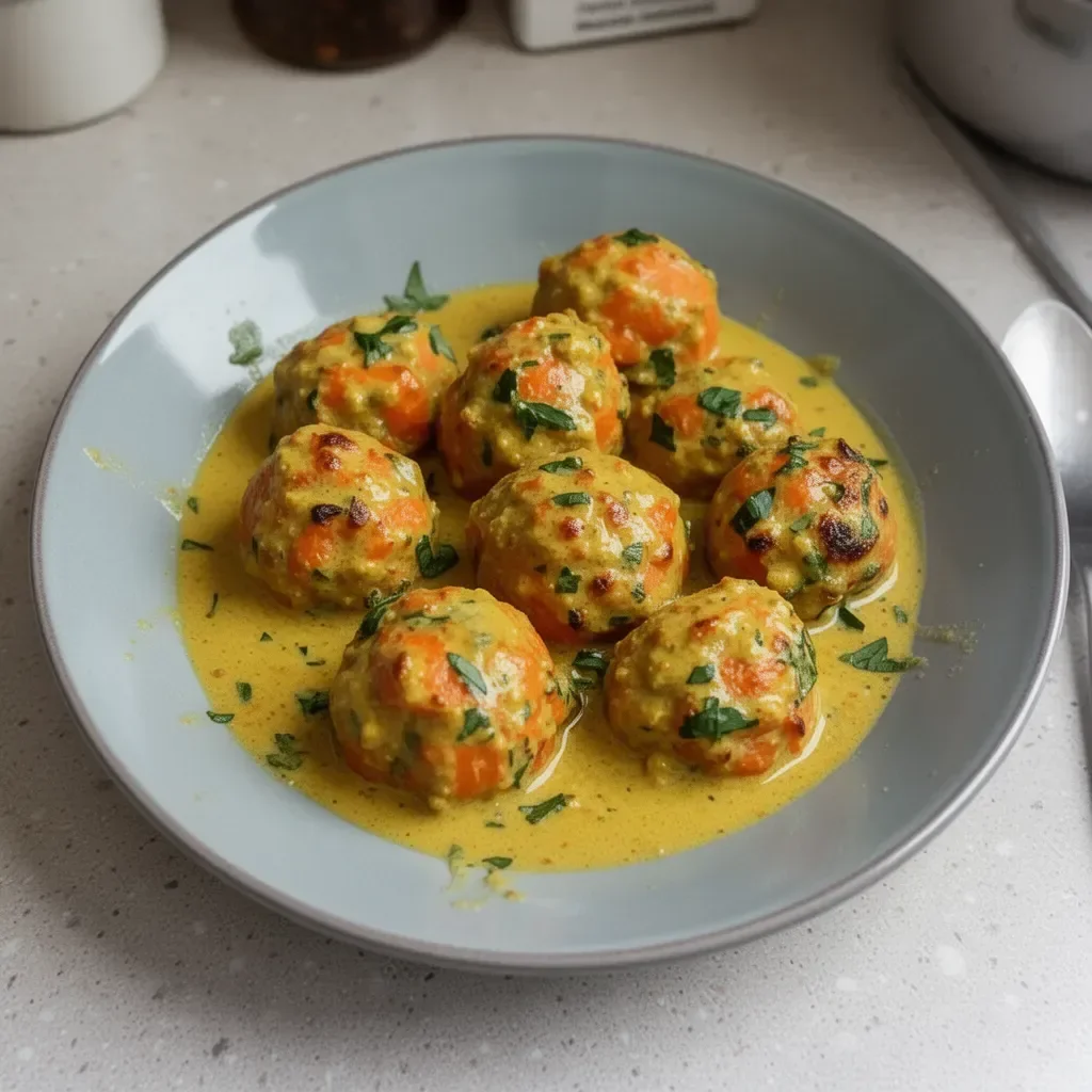 Boulettes de Carottes et Pois Chiches avec sauce coco et curry