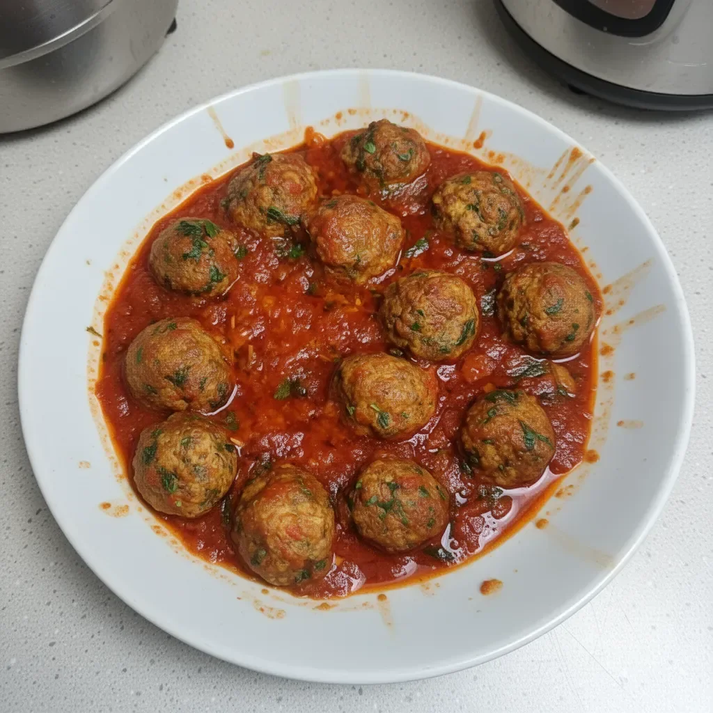 Assiette de boulettes de viande marocaine avec sauce épicée et garnitures