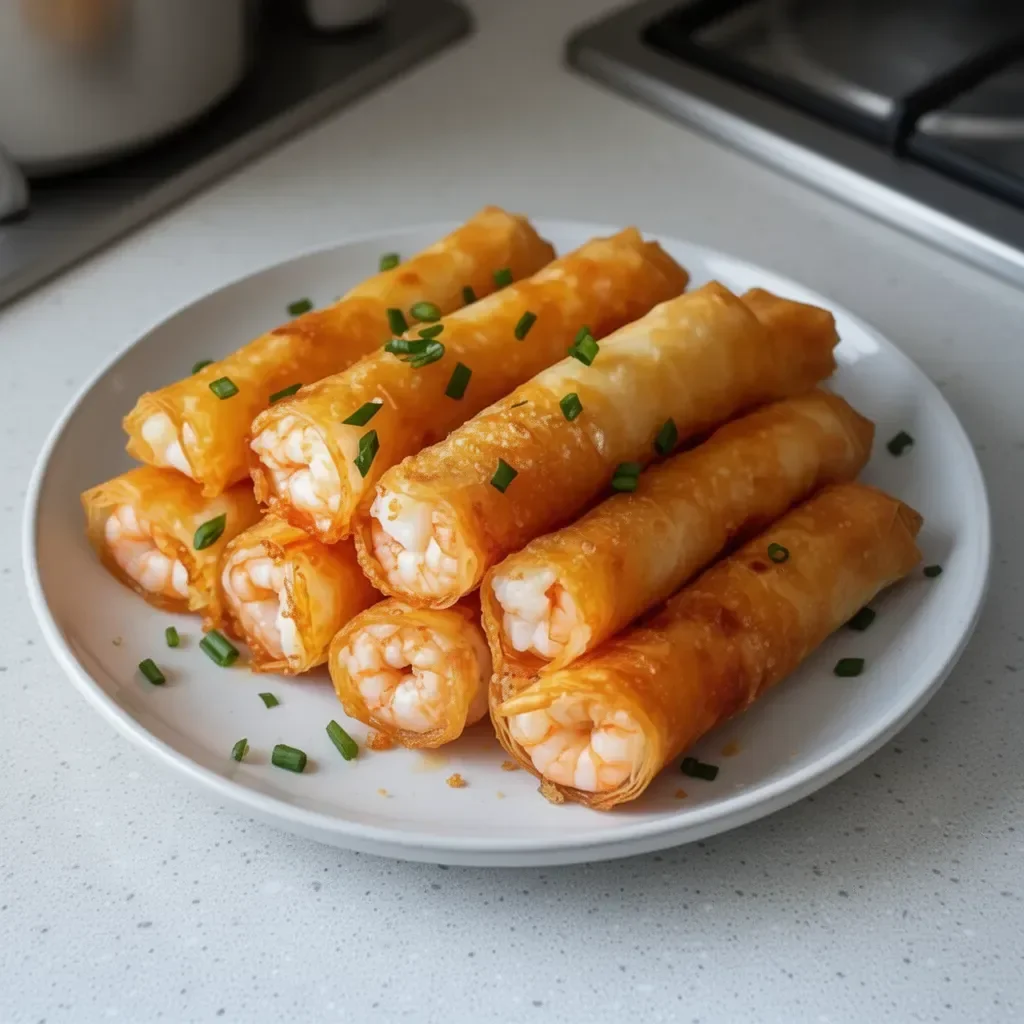 Cigares dorés à la pâte filo garnis de crevettes