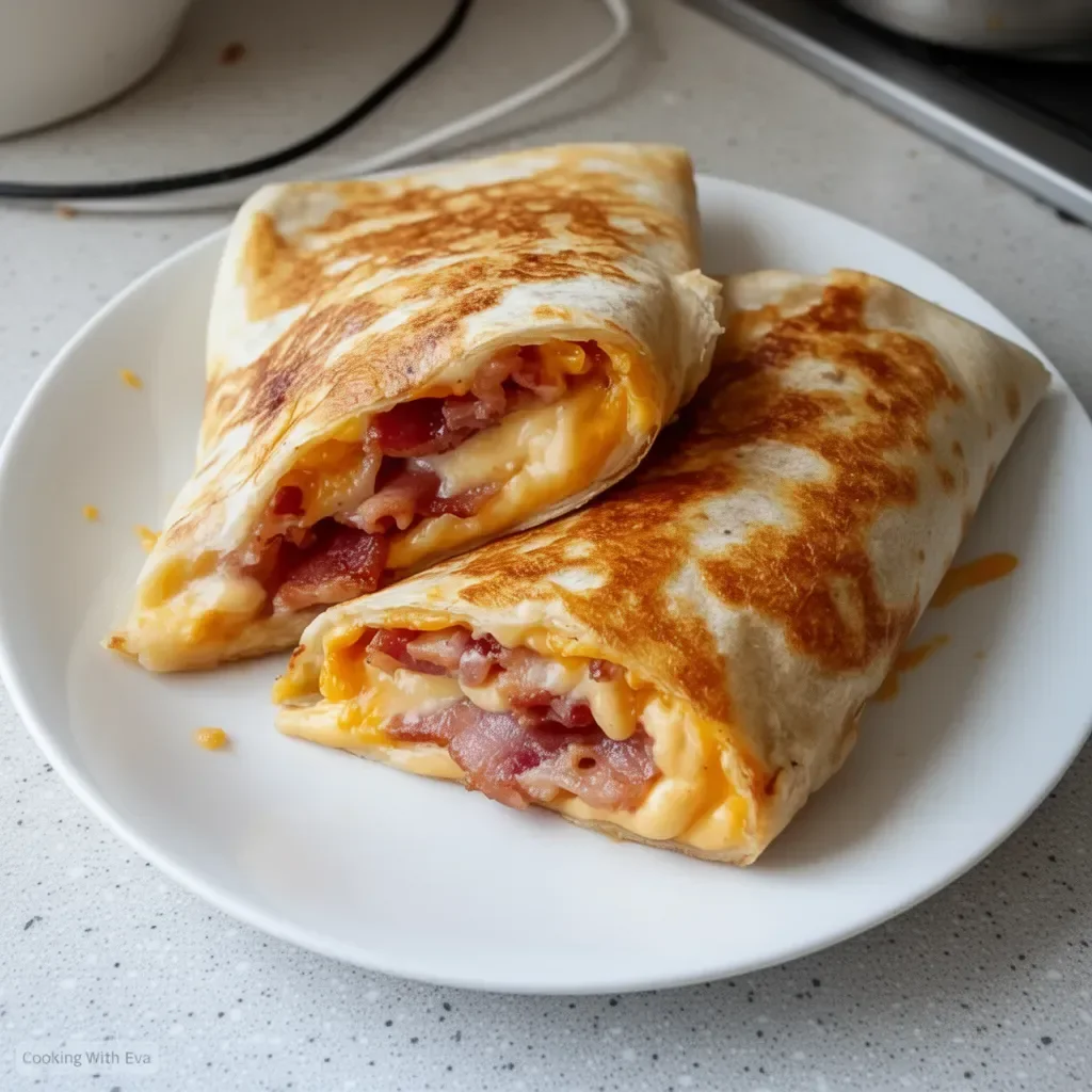 Croque-wrap avec bacon fumé et fromage cheddar, prêt à déguster.