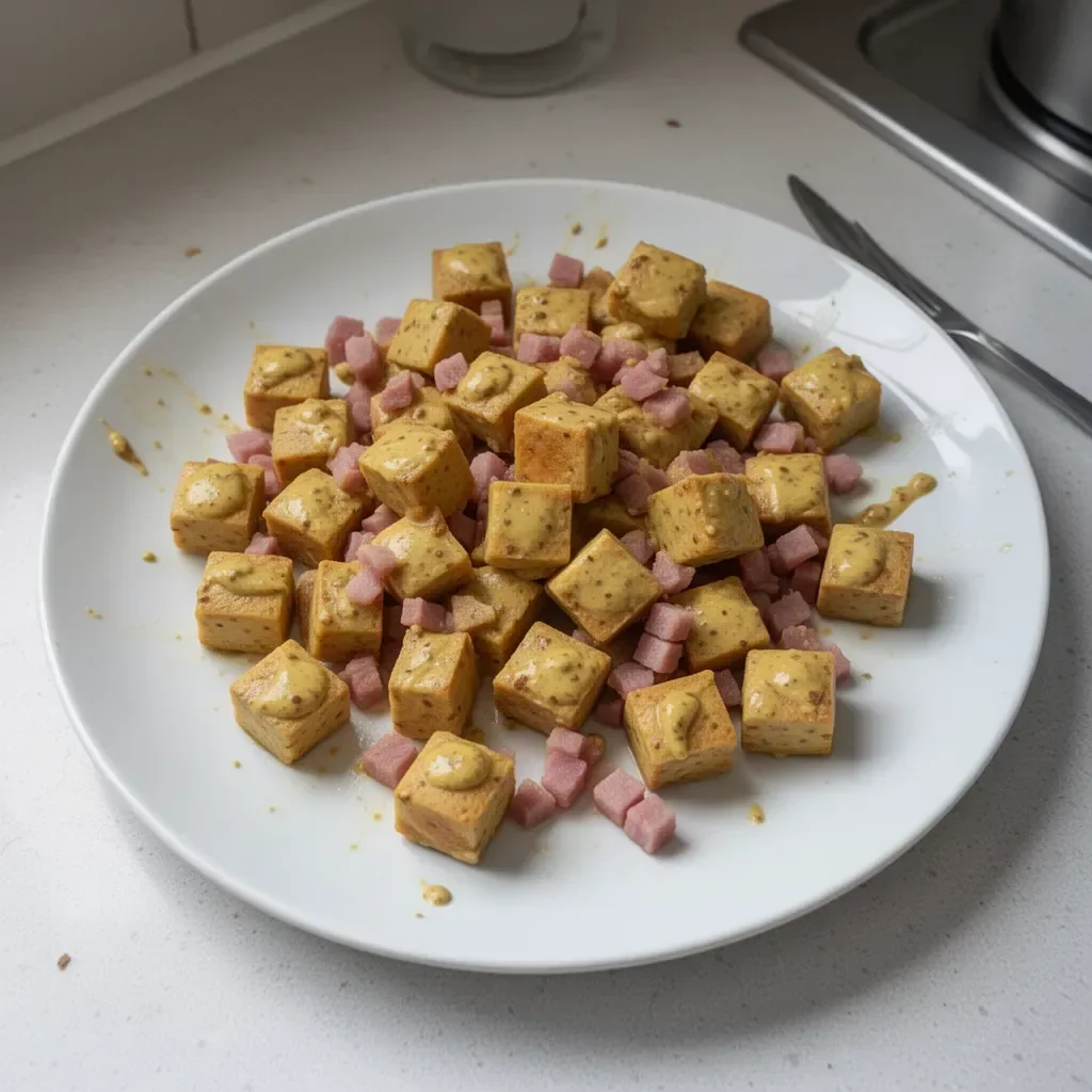Cubes apéro moutarde à l'ancienne avec lardons, idéaux pour un apéritif réussi