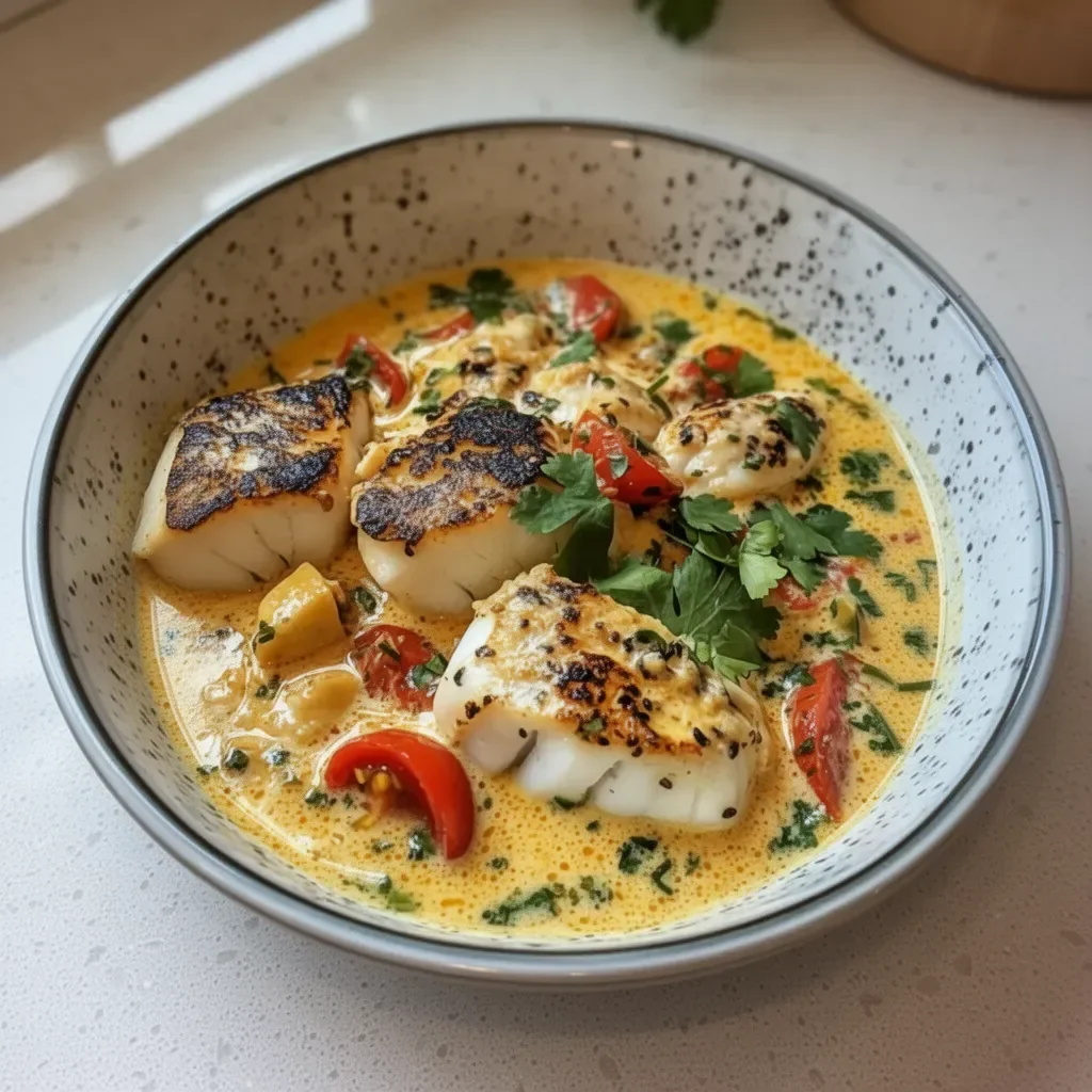 Curry de poisson blanc au lait de coco, un plat savoureux et réconfortant.