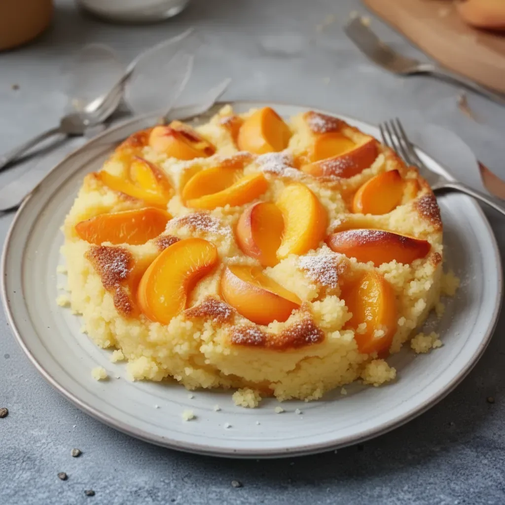 Dessert de semoule aux pêches dans un bol décoré