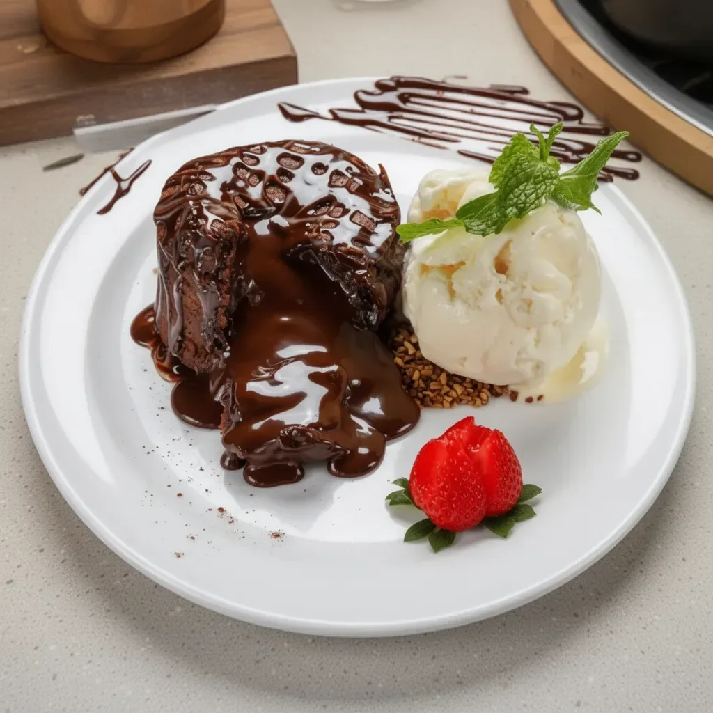 Délicieux fondant au chocolat avec une texture moelleuse et fondante.
