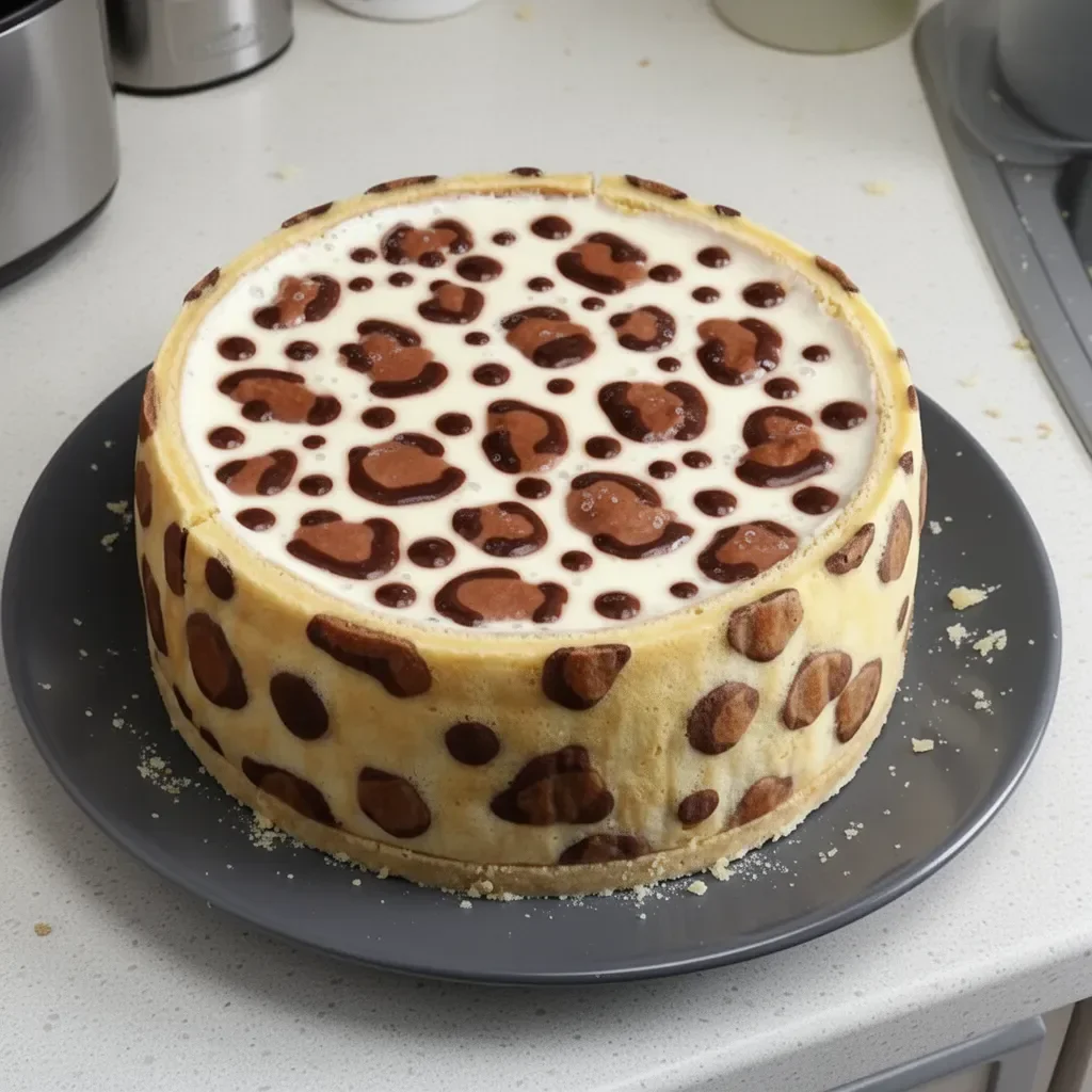 Gâteau léopard avec motifs en damier, parfait pour les anniversaires et les célébrations.