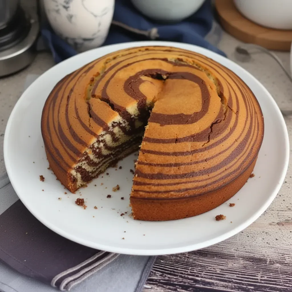 Gâteau Zèbre marbré aux saveurs cacao et vanille, dessert délicieux et élégant.