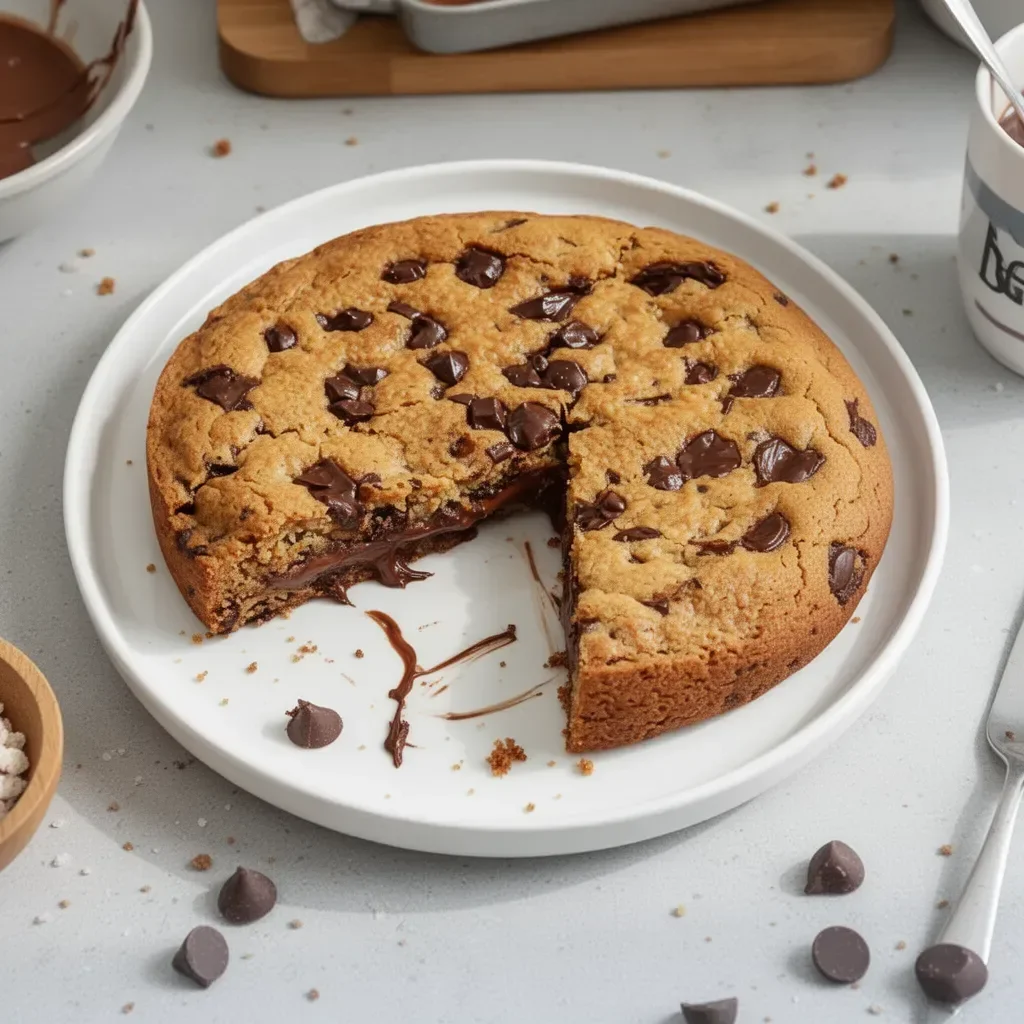 Géant cookie rempli de chocolat à tartiner savoureux et fondant.