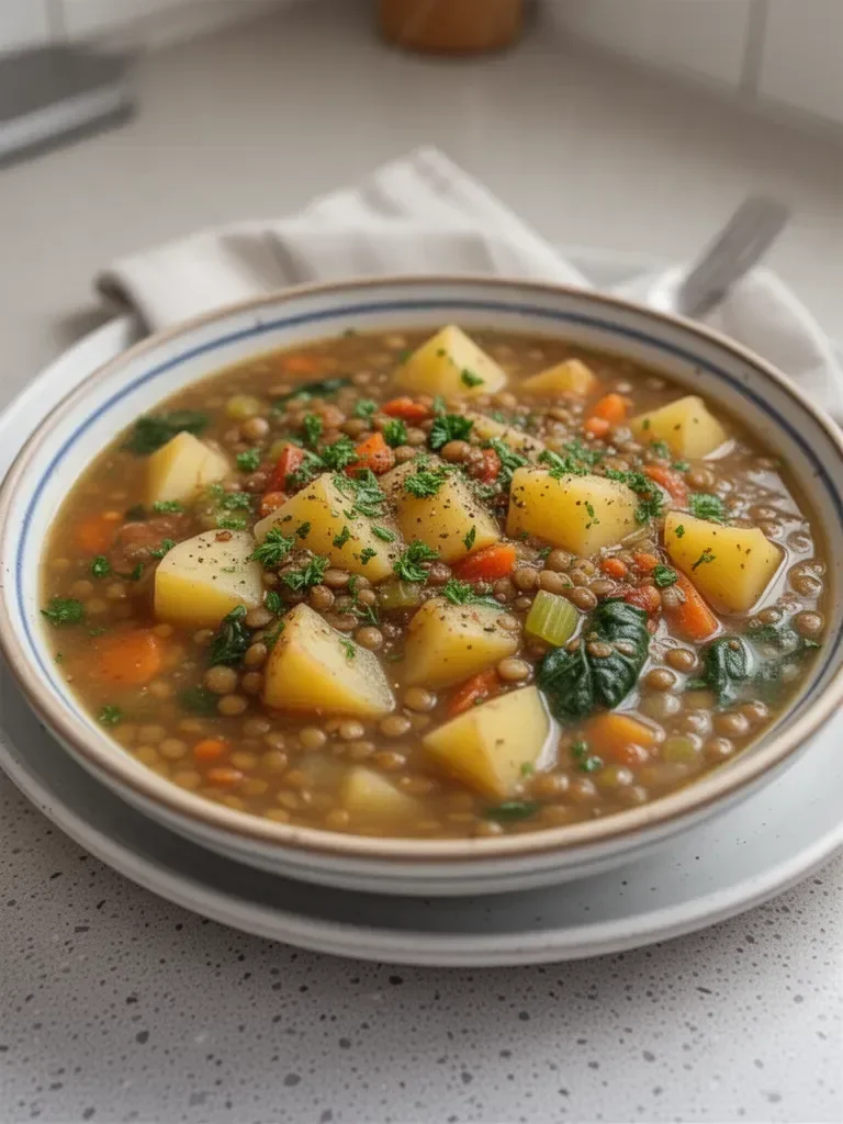 Hearty lentil and potato soup