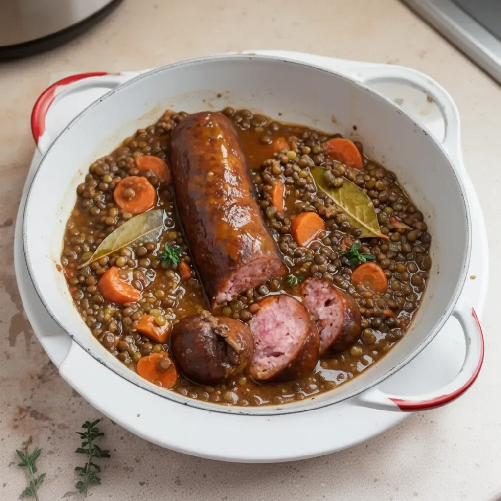 Marmite de lentilles à la saucisse de Morteau, plat réconfortant et savoureux