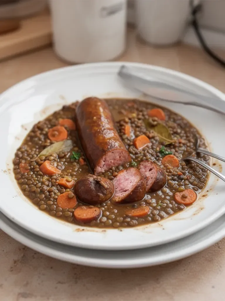 Marmite de lentilles à la saucisse de Morteau